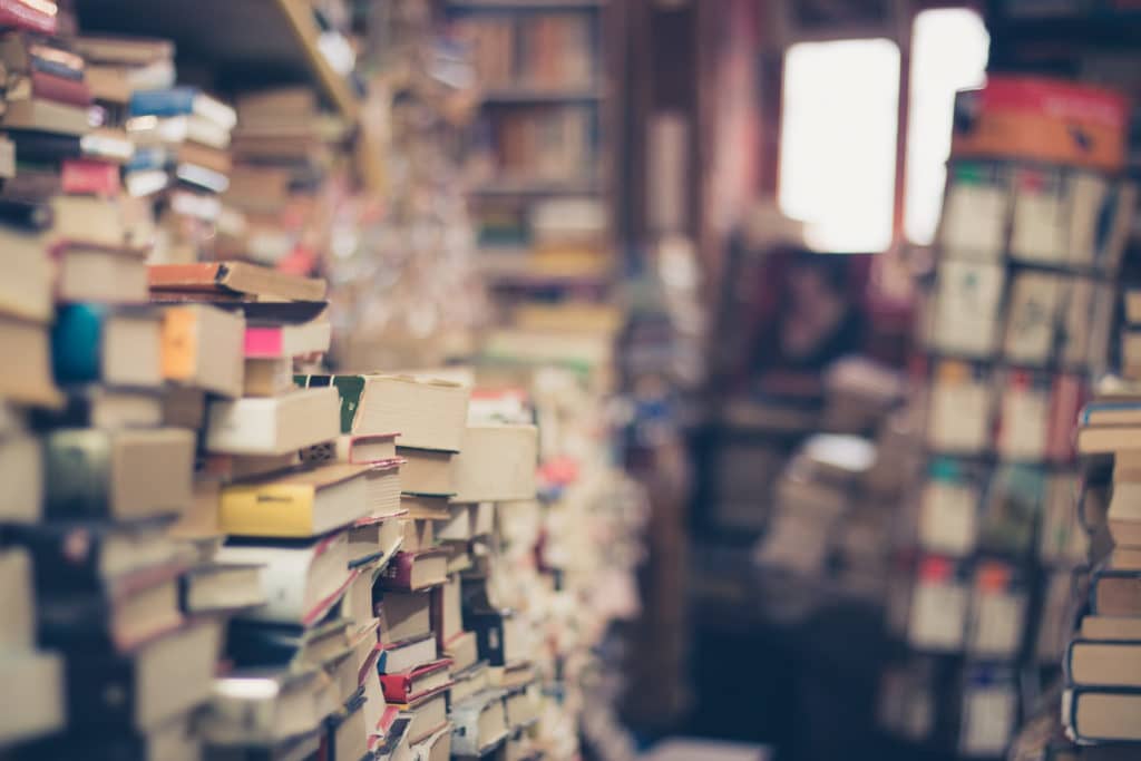 Bookshelves of a library